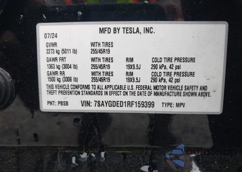 2024 Tesla Model Y из США, поврежденный, VIN 7SAYGDED1RF159399